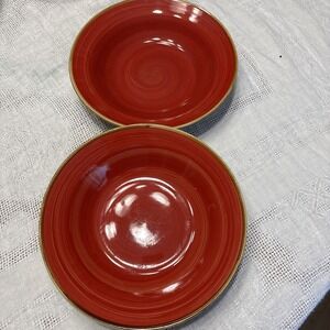 2 x Thomson Pottery Swirl Red 9" Pasta Salad Bowls